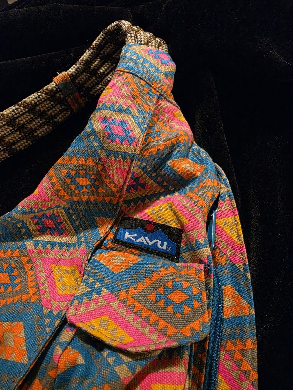 KAVU Colorful Aztec Sling Bag - Teal, Pink, Orange
